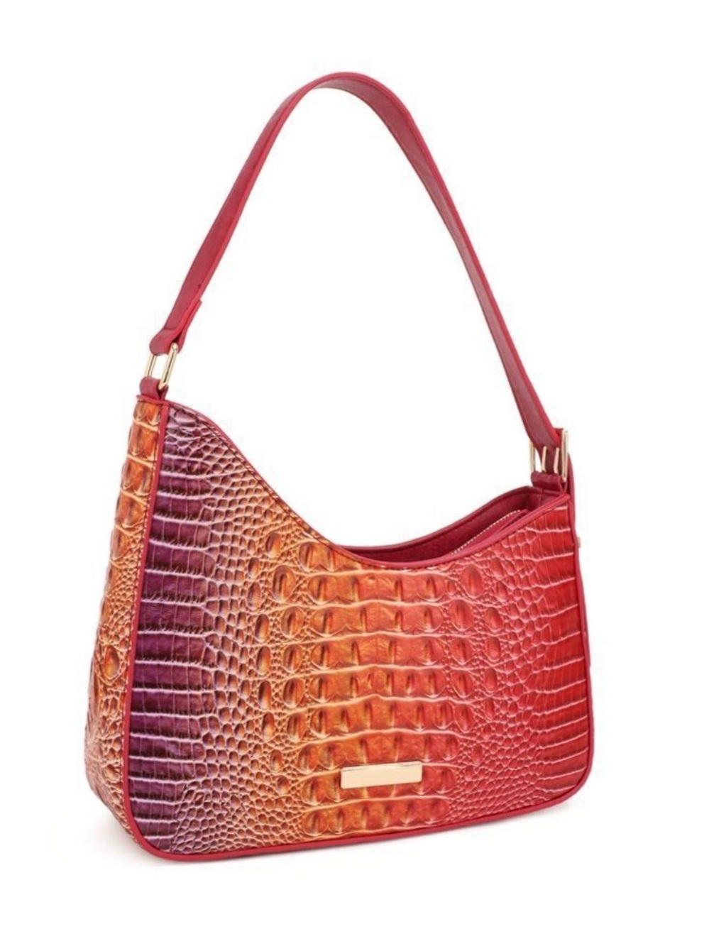 Women's Ombre Croc-Embossed Shoulder Bag in Purple and Orange. NWT - Picture 1 of 7
